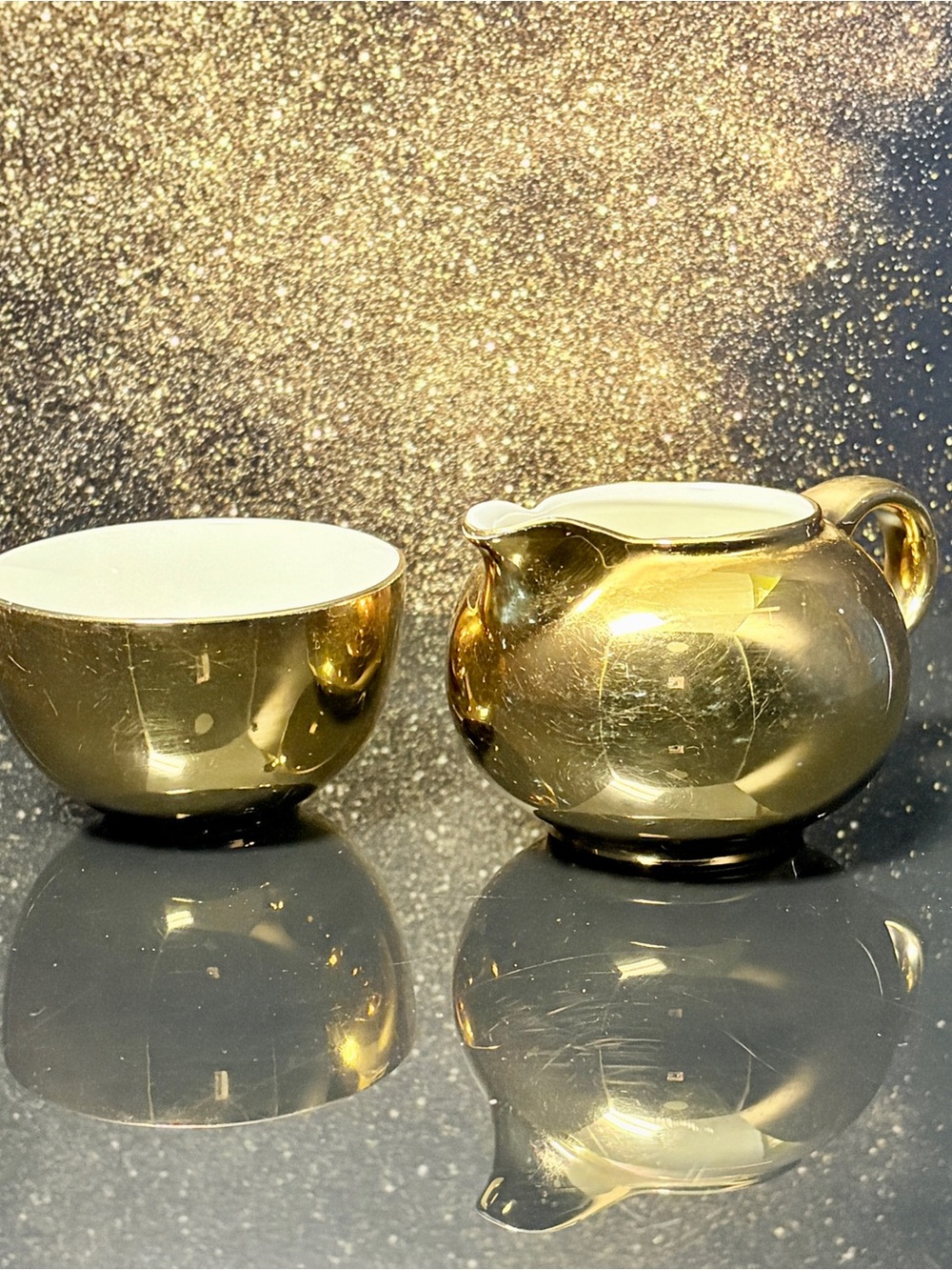 Vintage Hall China Golden Glo Creamer & Open Sugar Bowl Set 22K Gold - Picture 2 of 10